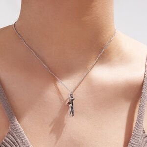 Metal Loving Embrace Hug Necklace On Silver Tone Chain